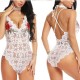 Teddy Lace V Neck Embroidery Rose Onesies Sheer Women Bodysuit - White image