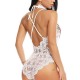 Teddy Lace V Neck Embroidery Rose Onesies Sheer Women Bodysuit - White image