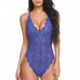 Flossy Backless Scalloped Teddy High Cut Lingerie Intimate Bodysuit - Blue