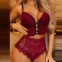Cross Border Lace High Waist Panties Bra Sleepwear Lingerie Set - Red
