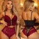 Cross Border Lace High Waist Panties Bra Sleepwear Lingerie Set - Red image