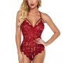 Halter Neck Adjustable Strappy Backless Women Bodysuit - Red