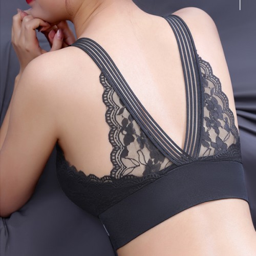 Luxury Back Lace Sports Thin Mold Cup Women Tight Bra - Black image