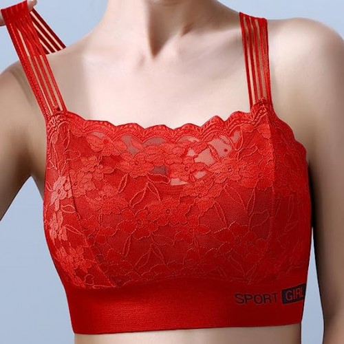 Luxury Back Lace Sports Thin Mold Cup Women Tight Bra - Red image