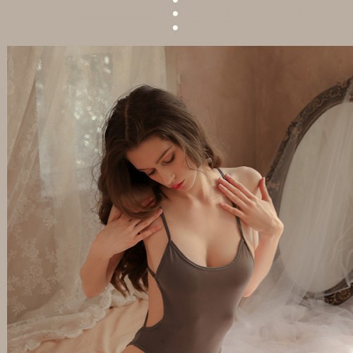 Uniform One Piece Strappy Sleeveless Nighty Topless Bodysuit - Brown image