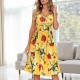 Elegant Blossom Sleeveless Big Hem Midi Dress - Yellow image