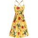 Elegant Blossom Sleeveless Big Hem Midi Dress - Yellow image