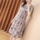 A-Line Floral V-neck Elastic Mid Length Skirt Women Dress - Pink image
