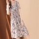 A-Line Floral V-neck Elastic Mid Length Skirt Women Dress - Pink image