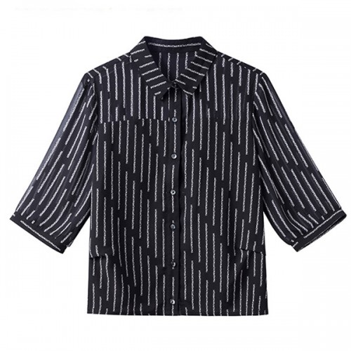 Fashionable Trending Polo Collar Lose Women Shirt - Black image