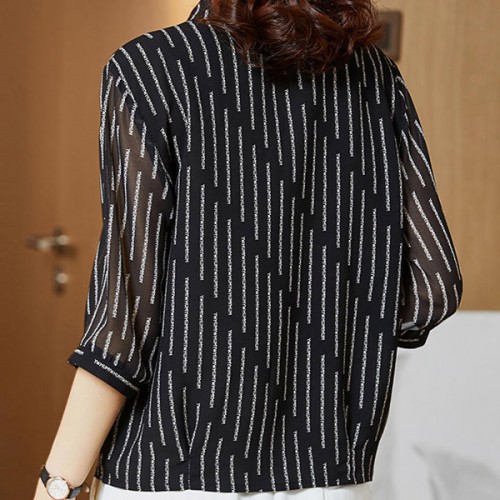Fashionable Trending Polo Collar Lose Women Shirt - Black image
