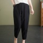 Side Pockets Loose Fit Elastic Cropped Trouser Pants - Black