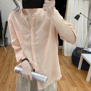 Comfortable Half Open Collar Loose Casual Women Tops - Pink