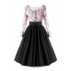 Retro Style Floral Contrast Stitching Hepburn Swing Skirt Maxi Dress - Black image