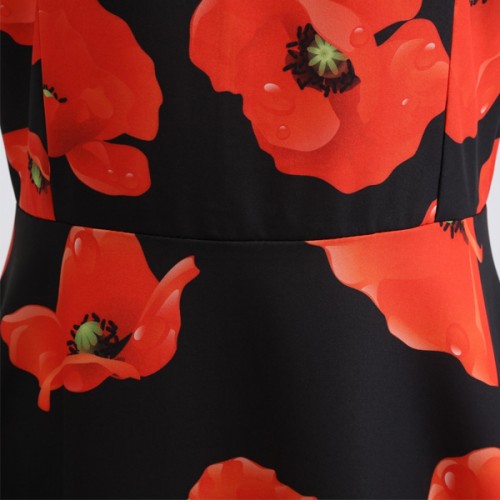 A-line Floral Sleeve Less Tie Waist Swing Petite Midi Party Dress - Red image