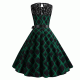 Patchwork Sleeveless Geometric Pattern Swing Ribbon Midi Dress - Green image