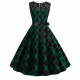 Patchwork Sleeveless Geometric Pattern Swing Ribbon Midi Dress - Green image