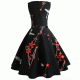 Retro Vintage Floral Robe Hepburn Ribbon Waist Swing Midi Dress - Black image