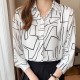Elegant Loose Striped Full Sleeve Lapel Collar Women Tops - White image