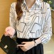 Elegant Loose Striped Full Sleeve Lapel Collar Women Tops - White image