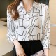 Elegant Loose Striped Full Sleeve Lapel Collar Women Tops - White image