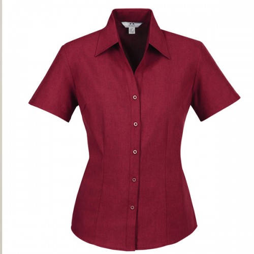 Trendy Plain Lapel Collar Button Closure Women Tops - Red image