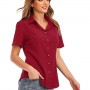 Trendy Plain Lapel Collar Button Closure Women Tops - Red