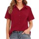 Trendy Plain Lapel Collar Button Closure Women Tops - Red image