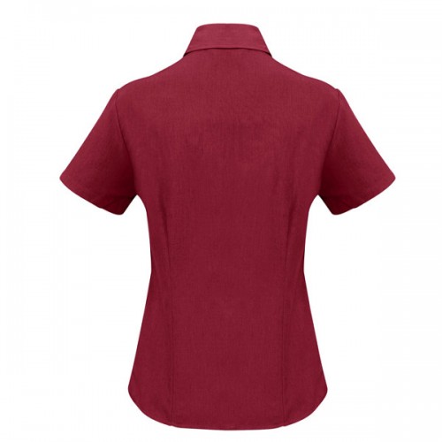 Trendy Plain Lapel Collar Button Closure Women Tops - Red image