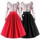 Retro Style Floral Contrast Stitching Hepburn Swing Skirt Maxi Dress - Red image