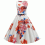 Fashionable Waist Swing O-neck With Belt Floral Printed Midi Dress - Orange