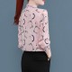 Elegant Long Sleeves Spliced Lace Up Bow Printed Design Blouse Tops - Pink image