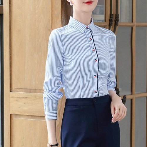 OL Slim Type Cardigan Strappy Button Closure Women Shirts - Light Blue image