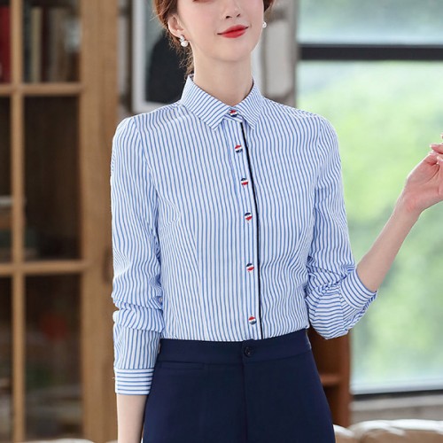 OL Slim Type Cardigan Strappy Button Closure Women Shirts - Light Blue image