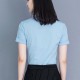 Luxury Plain Button Closure White Collar Hidden Women Tops - Light Blue image