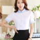 Solid Color Short Sleeve Button Up Slim Fit Cardigan Women Shirts - White image
