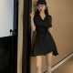 Elegant Comfort Mid Length Polo Collar A Line Skirt Midi Dress - Black image