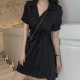 Elegant Comfort Mid Length Polo Collar A Line Skirt Midi Dress - Black image