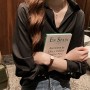Elegant Solid V Neck Long Sleeve Loose Type Blouses Plain Shirts - Black