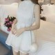 Glitter Star Printed Puff Sleeveless Halter Lace Up Chiffon Mini Dress - White image