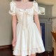 Bridesmaid Prom Bow A-line Lolita Puff Sleeves Women Midi Dress - White image