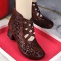 High Top Back Zipper Non-slip Hollow Out Soft Sole Casual Shoes - Brown