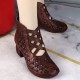 High Top Back Zipper Non-slip Hollow Out Soft Sole Casual Shoes - Brown image