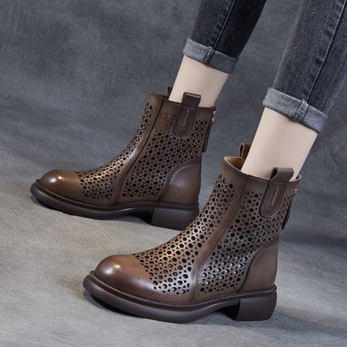 Comfortable Hollow Out Non Slip Round Head Ankle Boots - Brown image