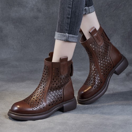 Comfortable Hollow Out Non Slip Round Head Ankle Boots - Brown image