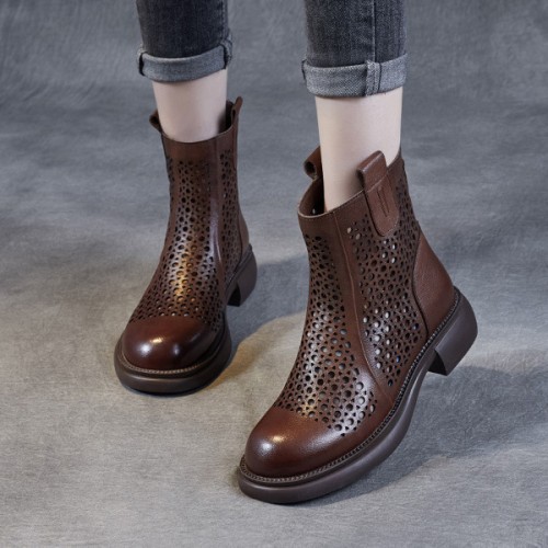 Comfortable Hollow Out Non Slip Round Head Ankle Boots - Brown image