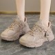 Breathable Flat Heel Lace Up Shallow Mouth Sports Sneakers - Beige image