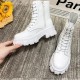 Solid Sewing Thread Lace-up Side Zipper Mid Tube Chunky Boots - White image