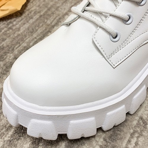 Solid Sewing Thread Lace-up Side Zipper Mid Tube Chunky Boots - White image
