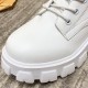 Solid Sewing Thread Lace-up Side Zipper Mid Tube Chunky Boots - White image